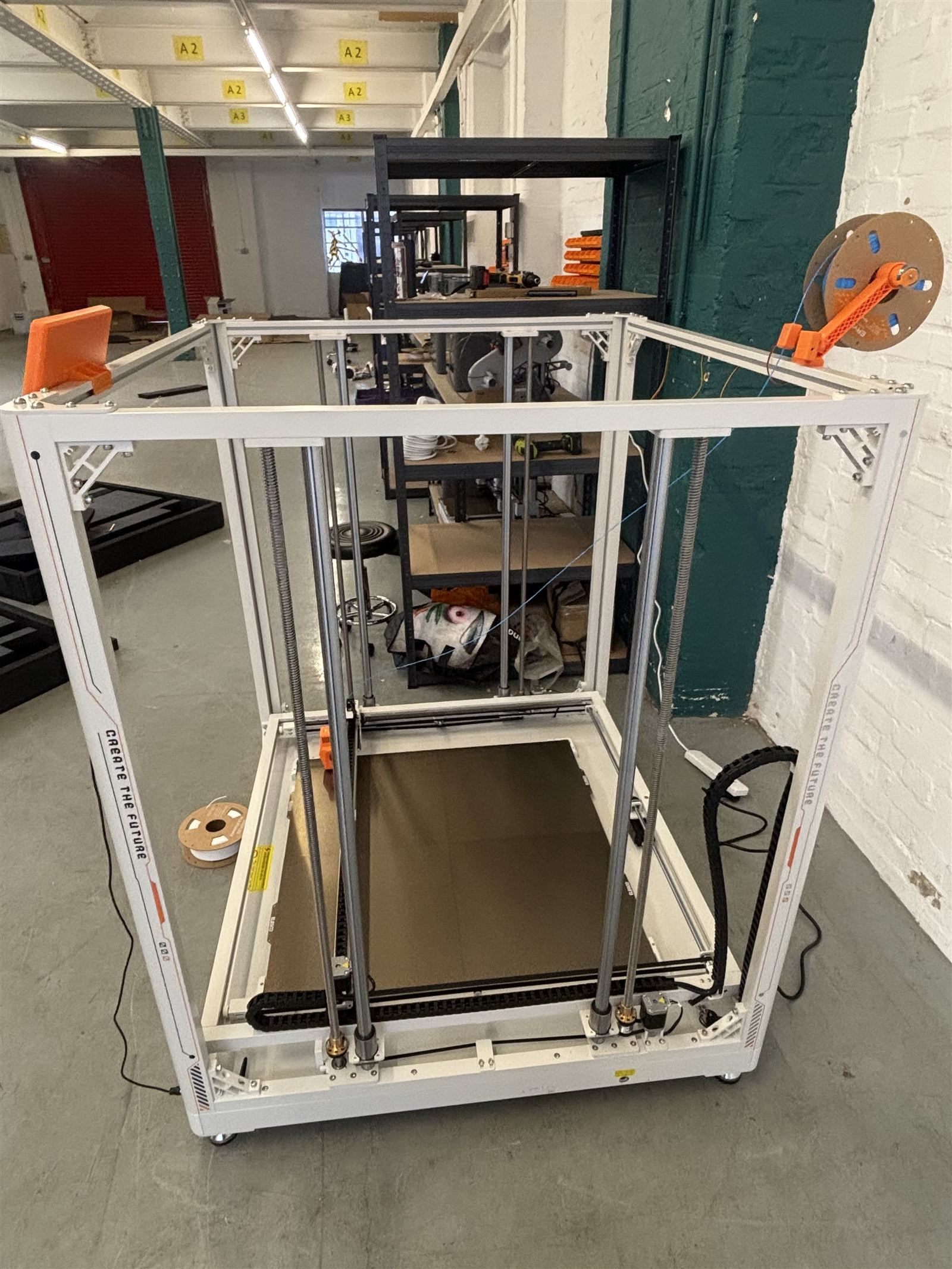 Front view of the large format 3D printer, one metre Z axis